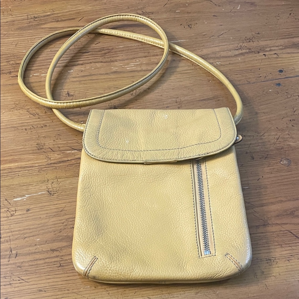 Tignanello Yellow Leather Crossbody with Front Zip Pocket